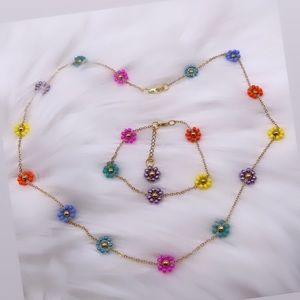 Flower Stainless Steel Necklace/ Bracelet Set